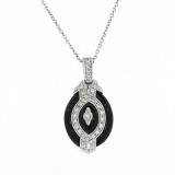 0.25Cts Antique Style Onyx and Diamond Pendant 14Kt White Gold